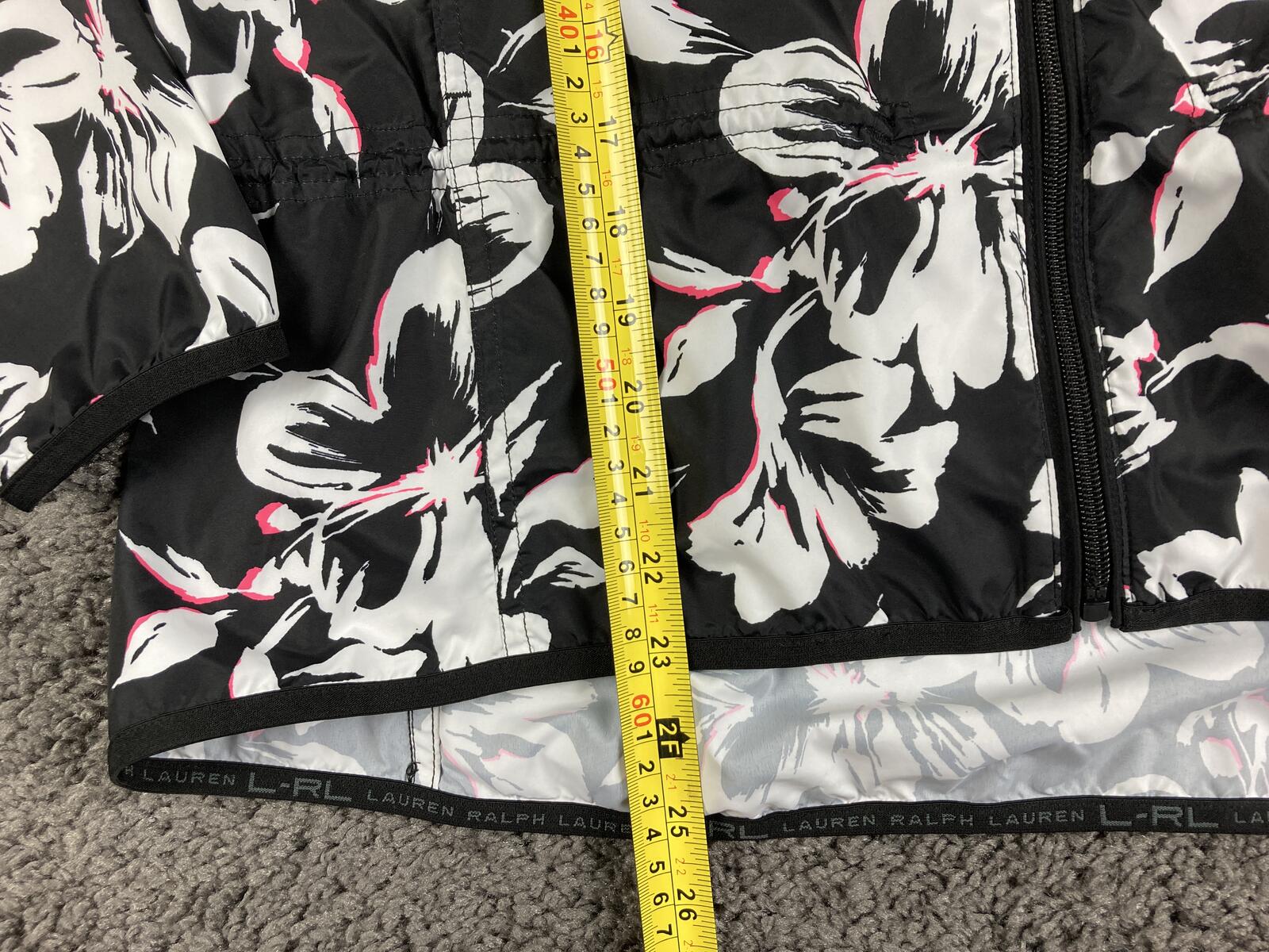 Lauren Ralph Lauren Active Floral Windbreaker Jacket Black White Pink Women's L