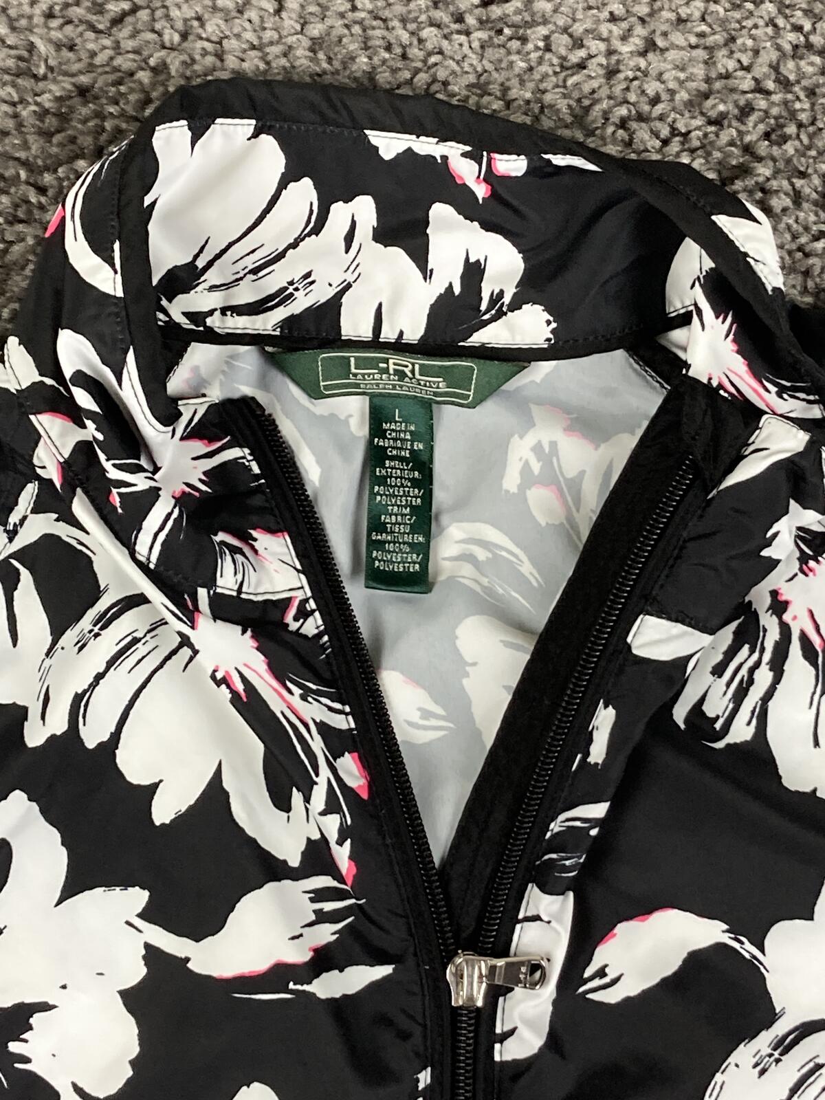 Lauren Ralph Lauren Active Floral Windbreaker Jacket Black White Pink Women's L