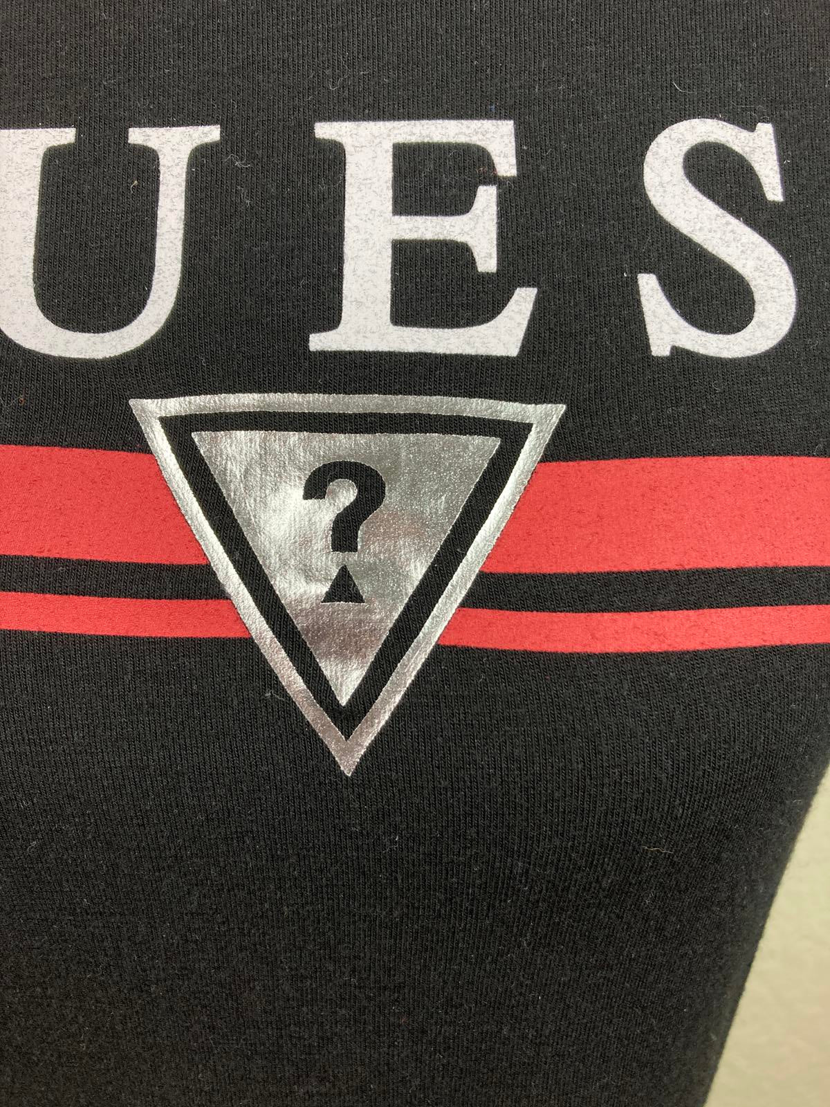 GUESS Los Angeles Triangle Logo Women's Black Shirt Dress Red Metallic Size L