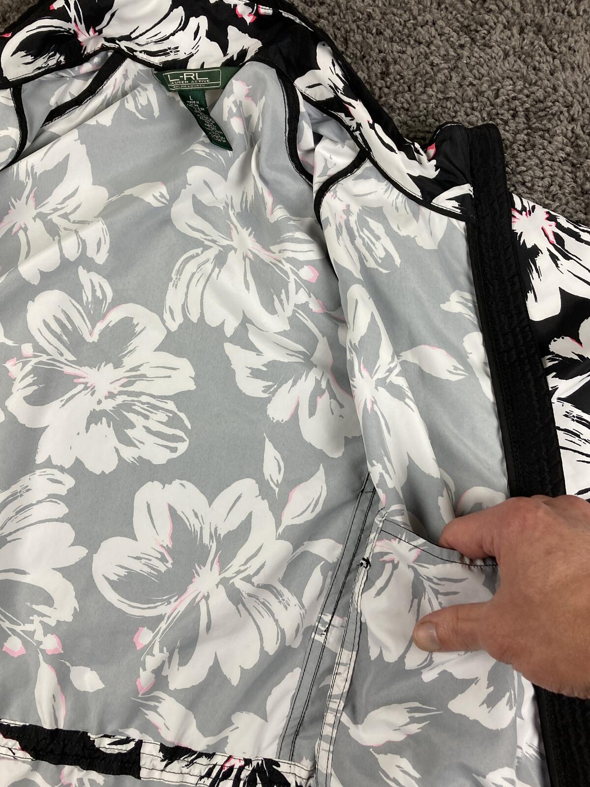 Lauren Ralph Lauren Active Floral Windbreaker Jacket Black White Pink Women's L