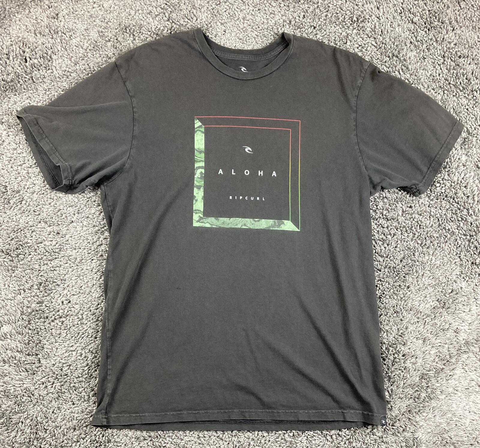 Rip Curl T-Shirt Men's Black Aloha Graphic Cotton Surf Beach Sz Large