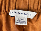 American Eagle Linen Blend Lined Pants Womens Rust Orange Elastic Waist Sz L