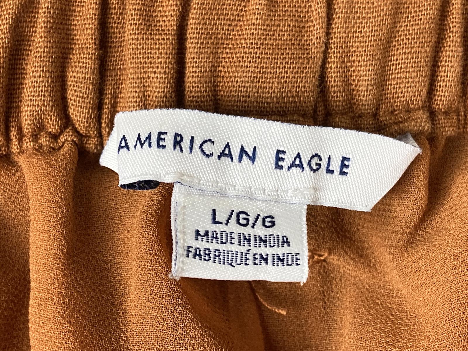 American Eagle Linen Blend Lined Pants Womens Rust Orange Elastic Waist Sz L