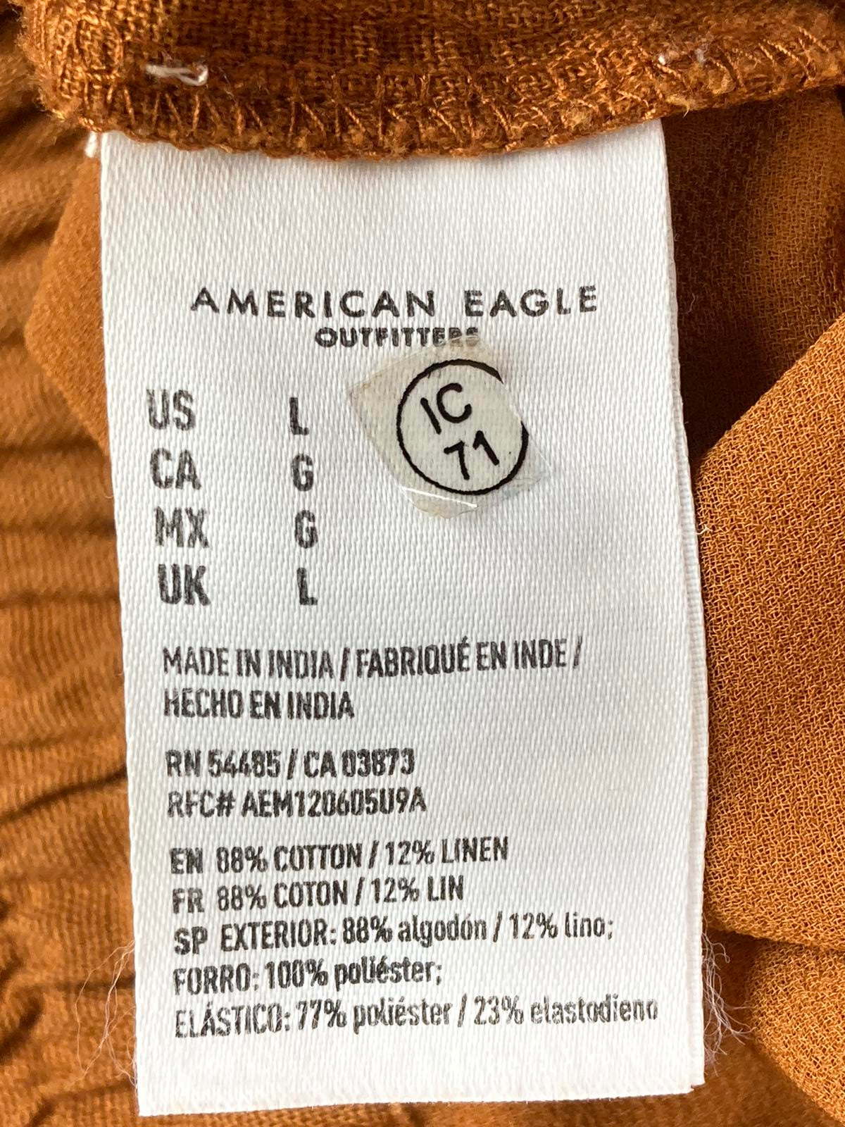 American Eagle Linen Blend Lined Pants Womens Rust Orange Elastic Waist Sz L