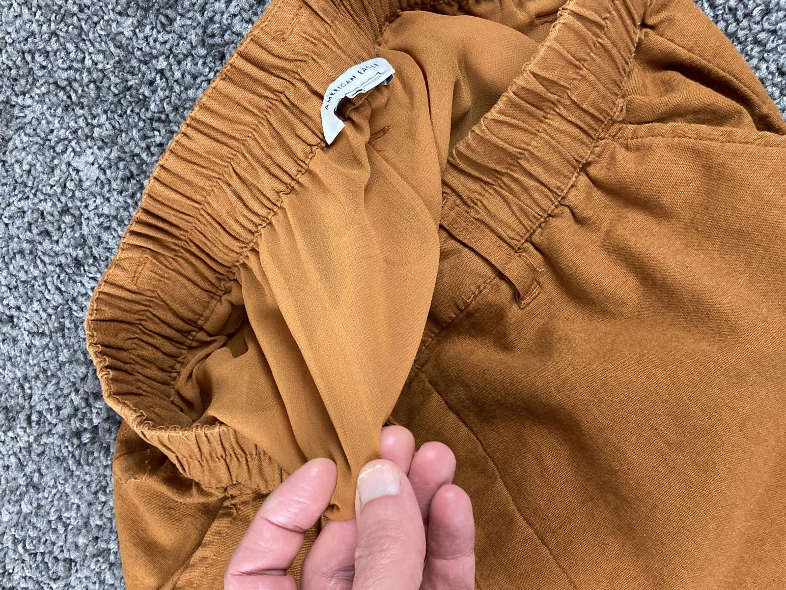 American Eagle Linen Blend Lined Pants Womens Rust Orange Elastic Waist Sz L