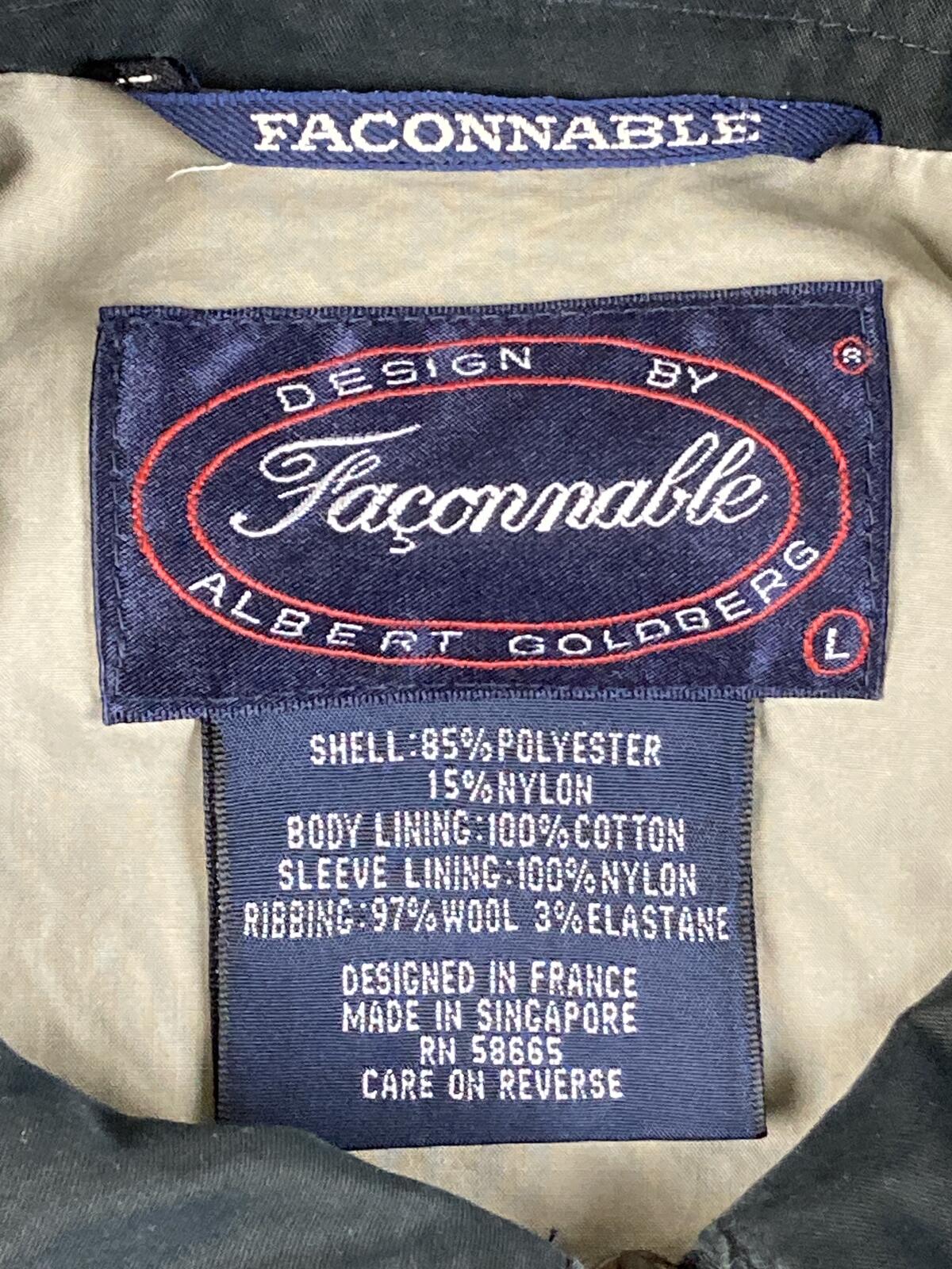 Vintage Faconnable Albert Goldberg Bomber Jacket Black Water Resistant Sz Large