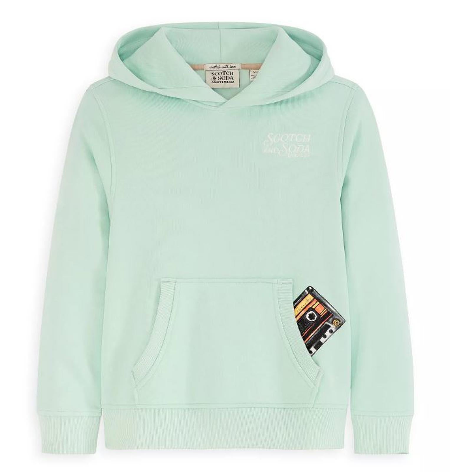 Scotch & Soda Hoodie Youth Mint Green Cassette Tape Graphic Pullover Sz L 14/16