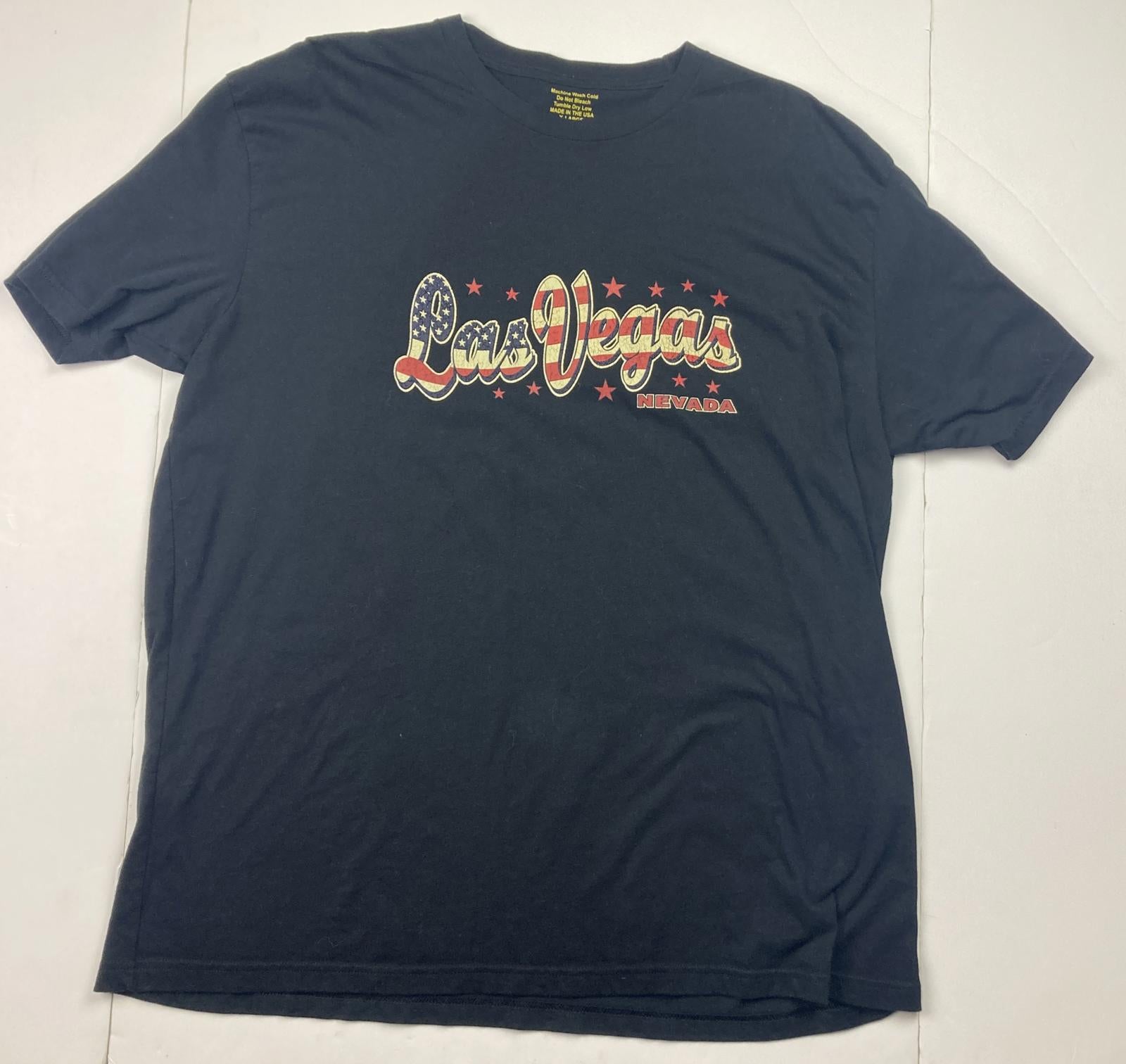 Las Vegas Nevada USA Flag Script Graphic T Shirt Black Men Sz XL Made in USA