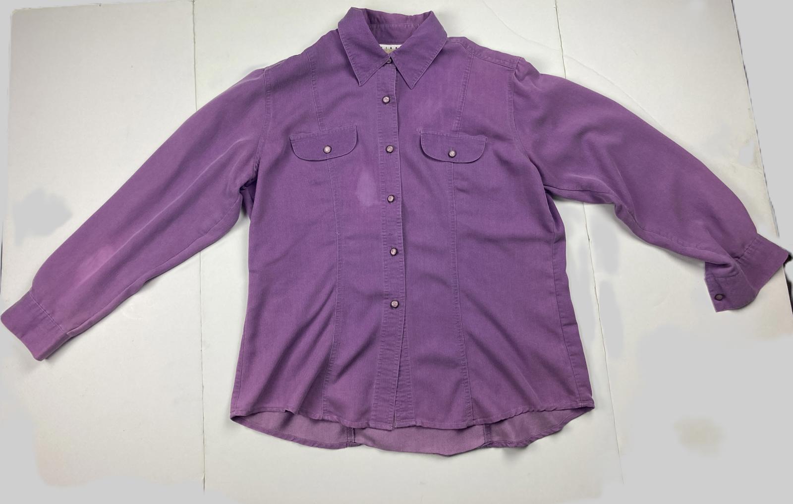 Sigrid Olsen Sport Women Pearl Snap Button Shirt Purple Long Sleeve Size M