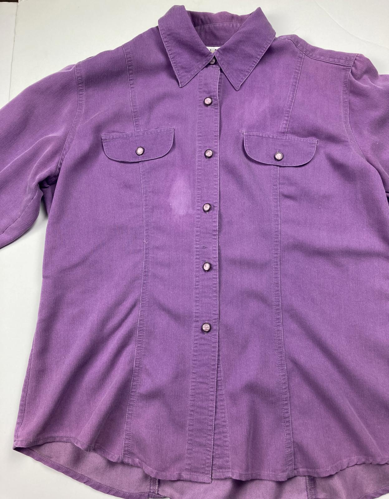 Sigrid Olsen Sport Women Pearl Snap Button Shirt Purple Long Sleeve Size M