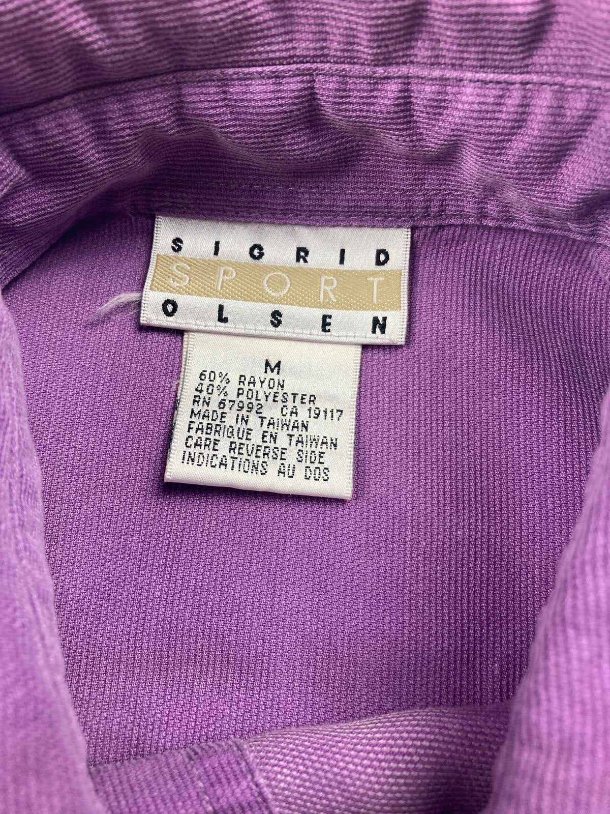 Sigrid Olsen Sport Women Pearl Snap Button Shirt Purple Long Sleeve Size M