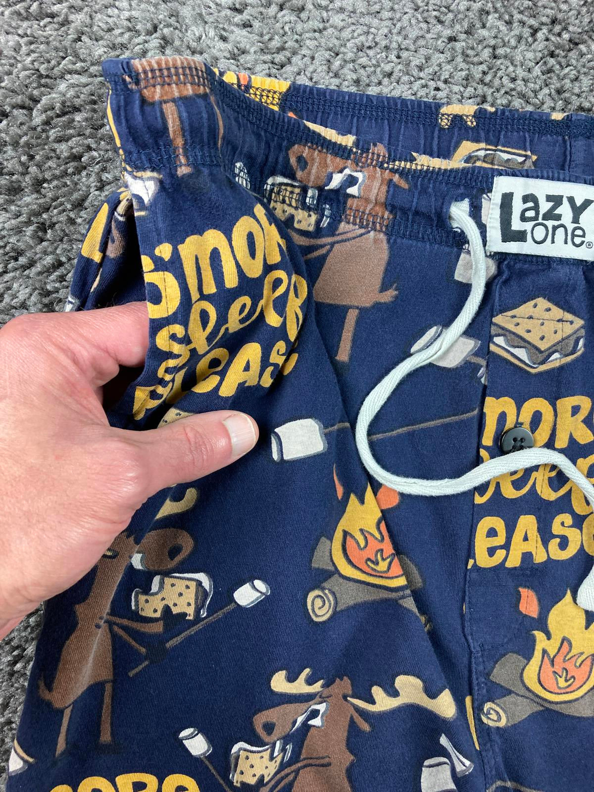 LazyOne Men’s XS Pajama Pants Navy S’more Sleep Please Camping 100% Cotton