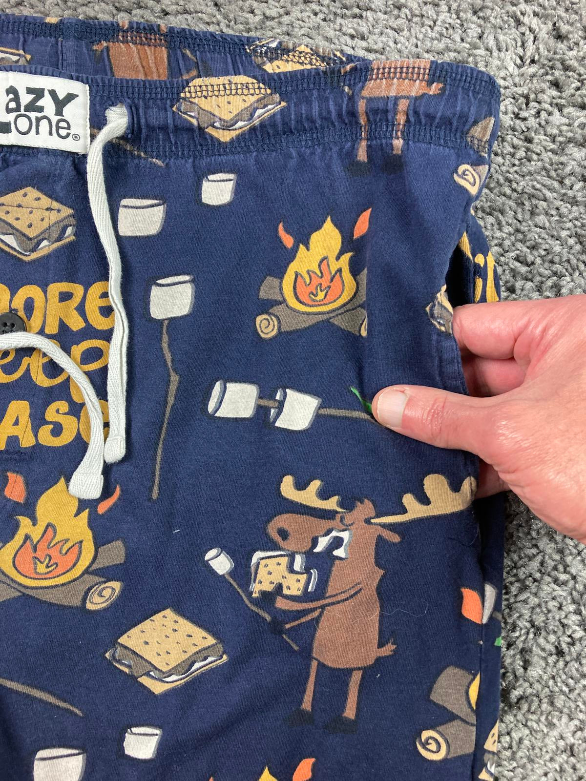 LazyOne Men’s XS Pajama Pants Navy S’more Sleep Please Camping 100% Cotton