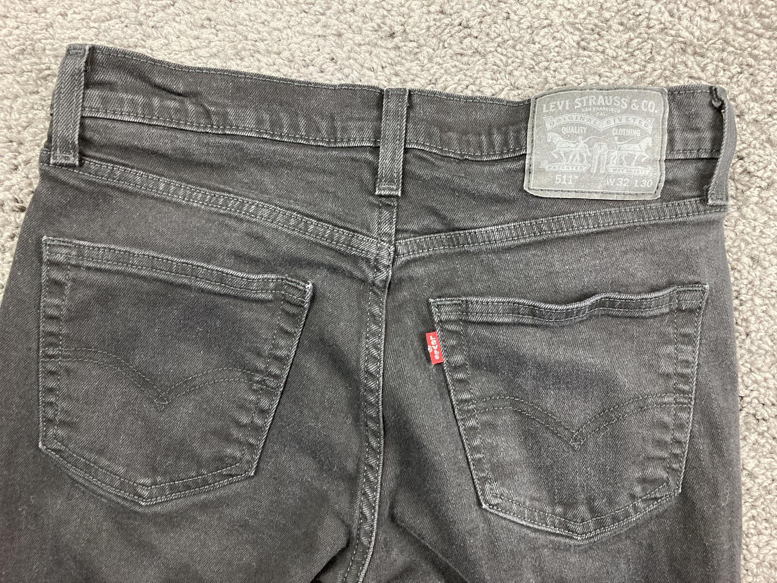Levis 511 Slim Fit Jeans Mens 32x30 Faded Black Denim Pants Stretch