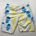 RVCA ANP Skull Print Boardshorts Men 32 White Blue Yellow Zip Pockets Surf Swim
