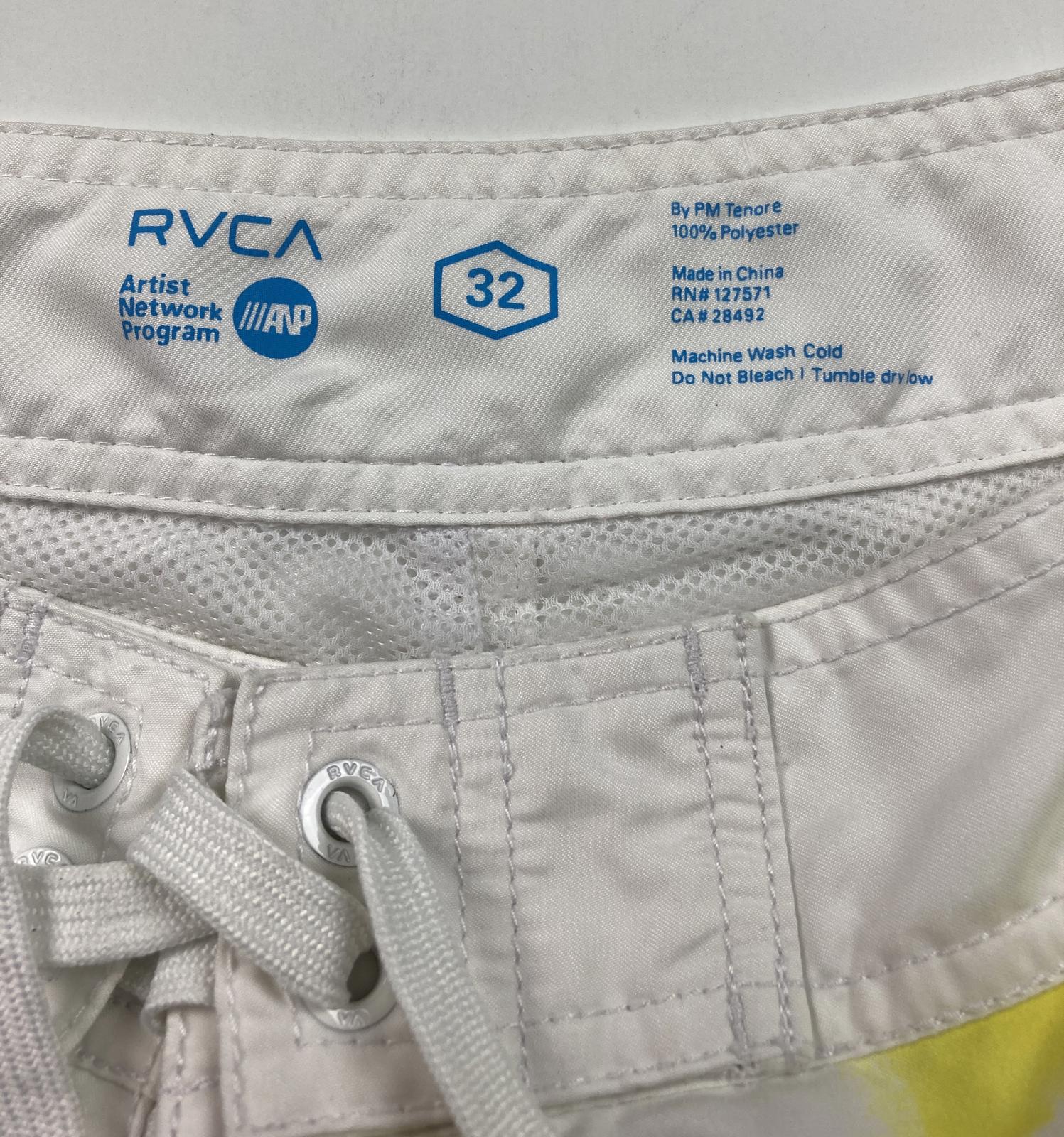 RVCA ANP Skull Print Boardshorts Men 32 White Blue Yellow Zip Pockets Surf Swim