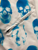 RVCA ANP Skull Print Boardshorts Men 32 White Blue Yellow Zip Pockets Surf Swim