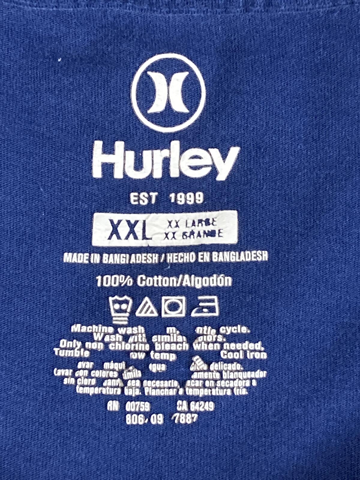 Hurley Mens Graphic T Shirt  Blue Floral Graphic Short Sleeve 100% Cotton Sz XXL