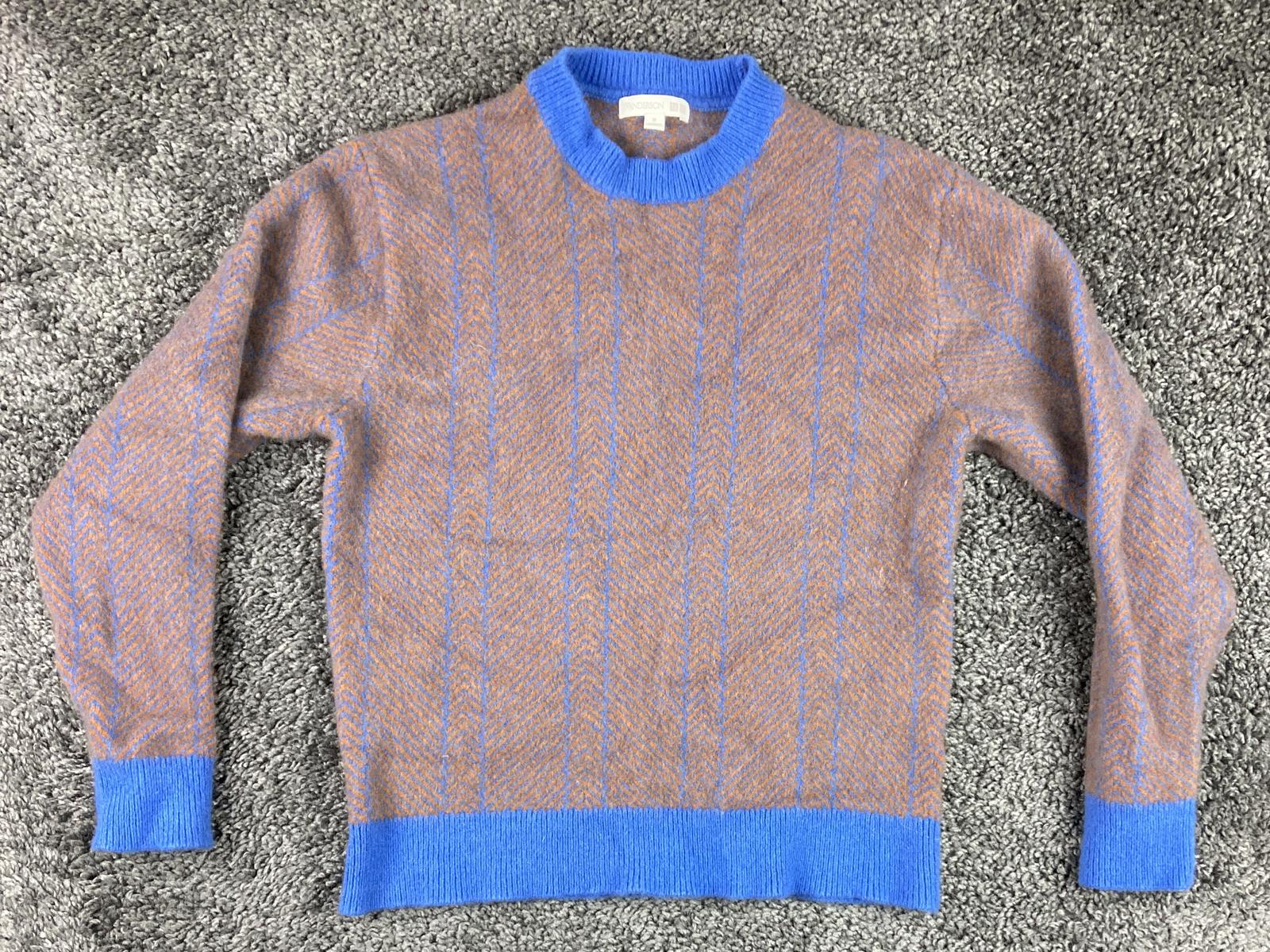 JW Anderson/Uniqlo 100% Wool Crewneck Sweater Mens Blue Brown Herringbone Sz XS