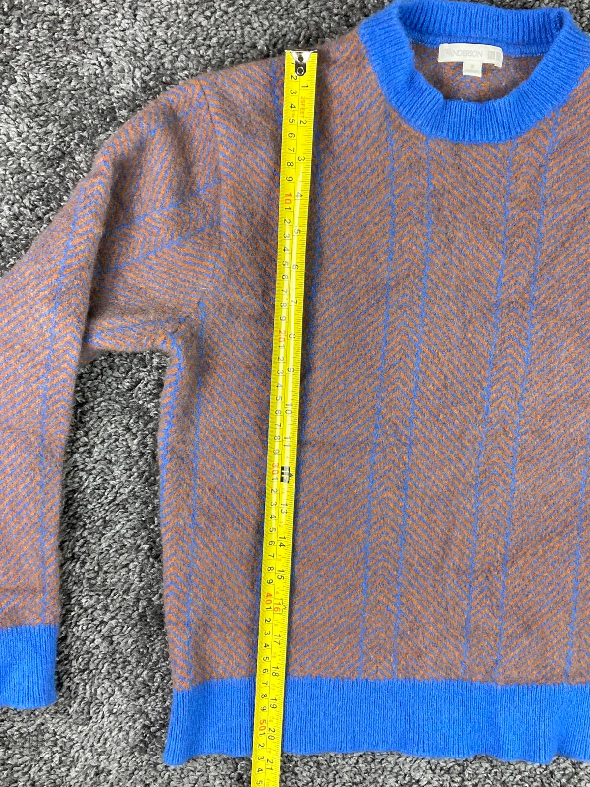 JW Anderson/Uniqlo 100% Wool Crewneck Sweater Mens Blue Brown Herringbone Sz XS