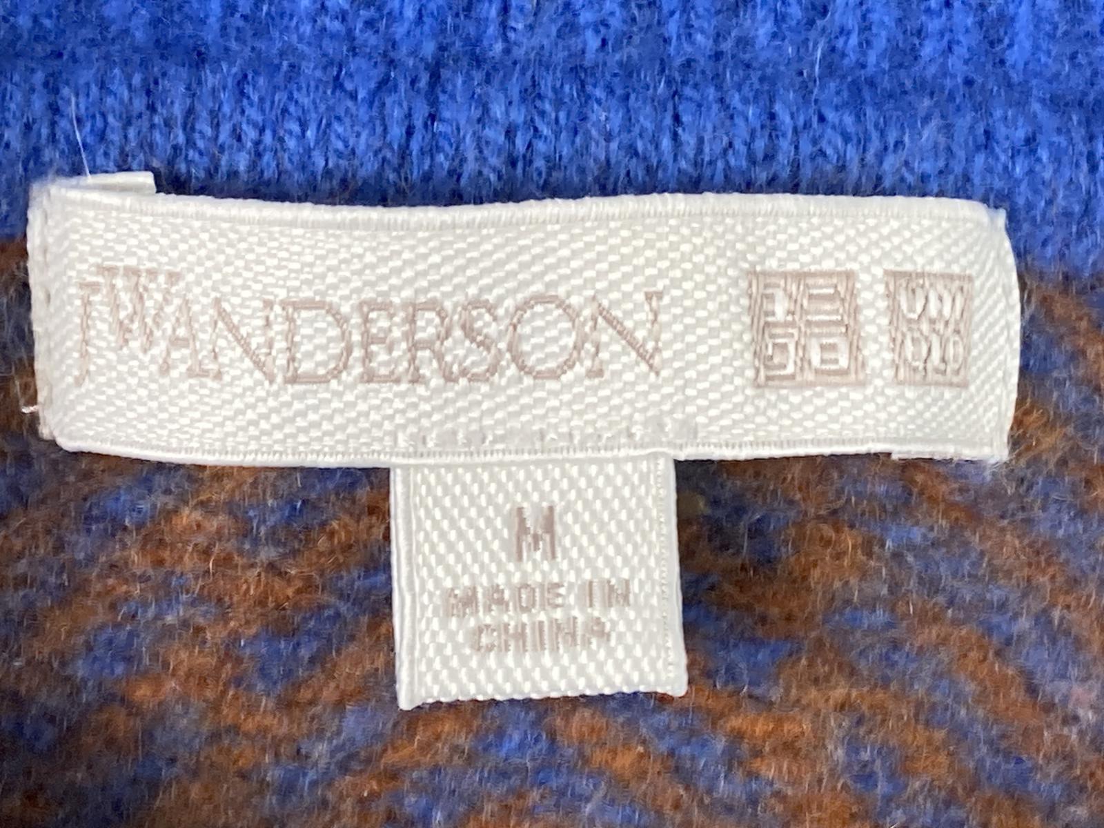 JW Anderson/Uniqlo 100% Wool Crewneck Sweater Mens Blue Brown Herringbone Sz XS