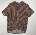 Topman Men’s Short Sleeve Button Up Shirt Sz Large Brown Purple Stripe