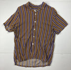 Topman Men’s Short Sleeve Button Up Shirt Sz Large Brown Purple Stripe