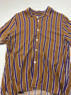 Topman Men’s Short Sleeve Button Up Shirt Sz Large Brown Purple Stripe