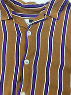 Topman Men’s Short Sleeve Button Up Shirt Sz Large Brown Purple Stripe