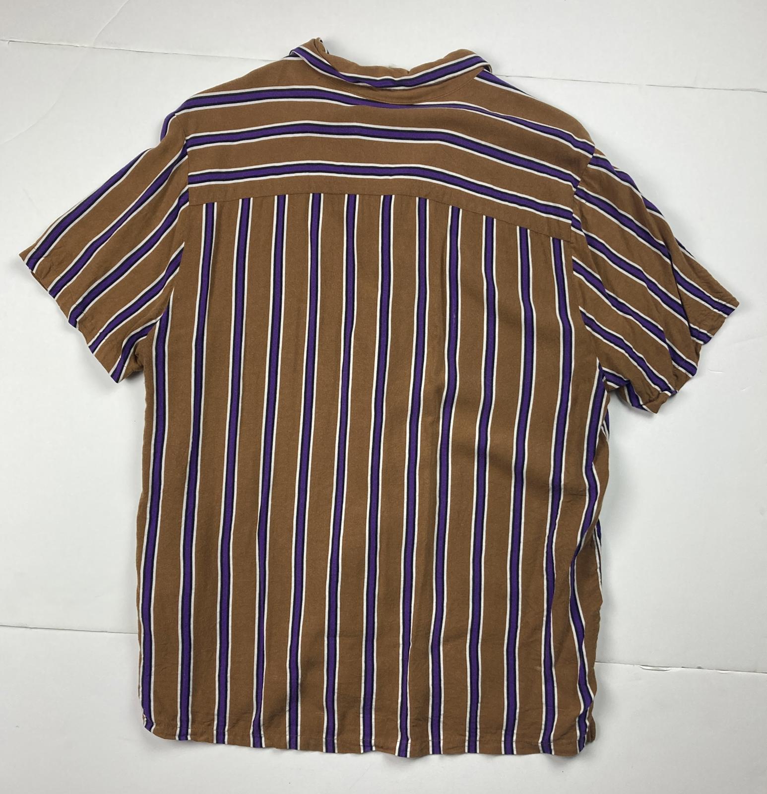 Topman Men’s Short Sleeve Button Up Shirt Sz Large Brown Purple Stripe