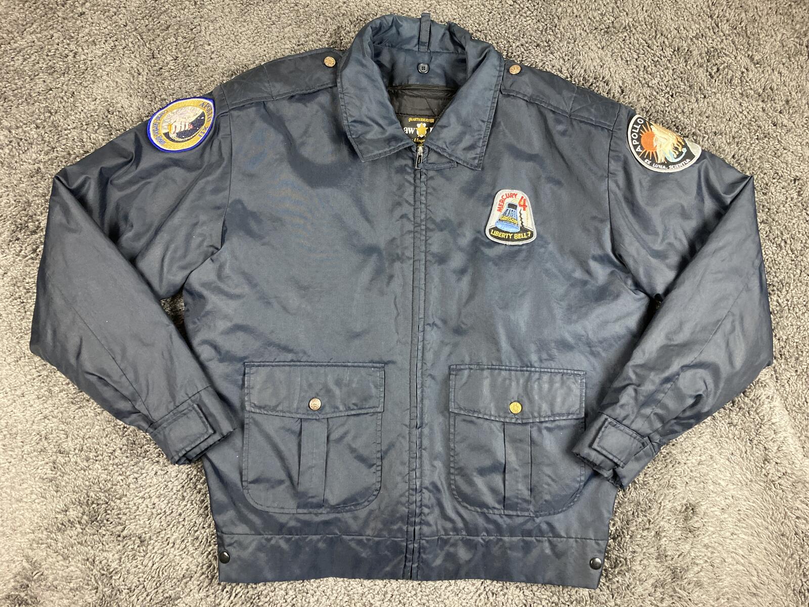 Vintage LawPro Navy Quartermaster Jacket Large NASA Apollo Patches