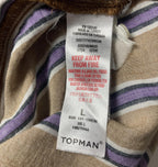 Topman Men’s Short Sleeve Button Up Shirt Sz Large Brown Purple Stripe