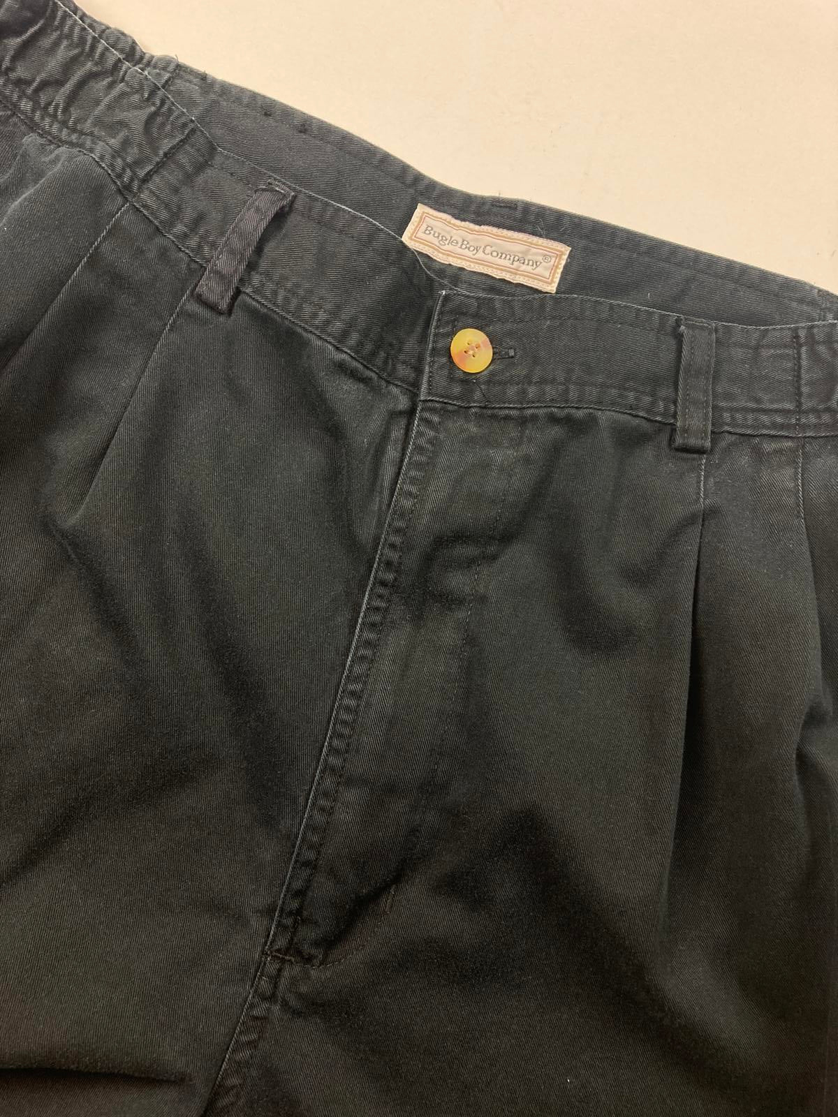 Bugle Boy Basics Pleated Chino Pants Men Sz36x30 Elastic Waist Black 100% Cotton