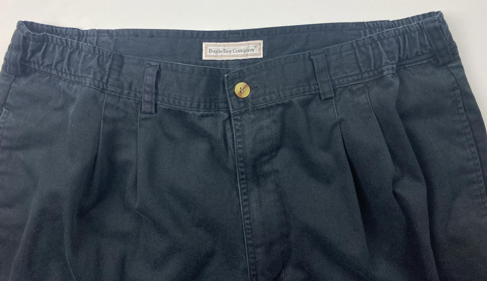 Bugle Boy Basics Pleated Chino Pants Men Sz36x30 Elastic Waist Black 100% Cotton