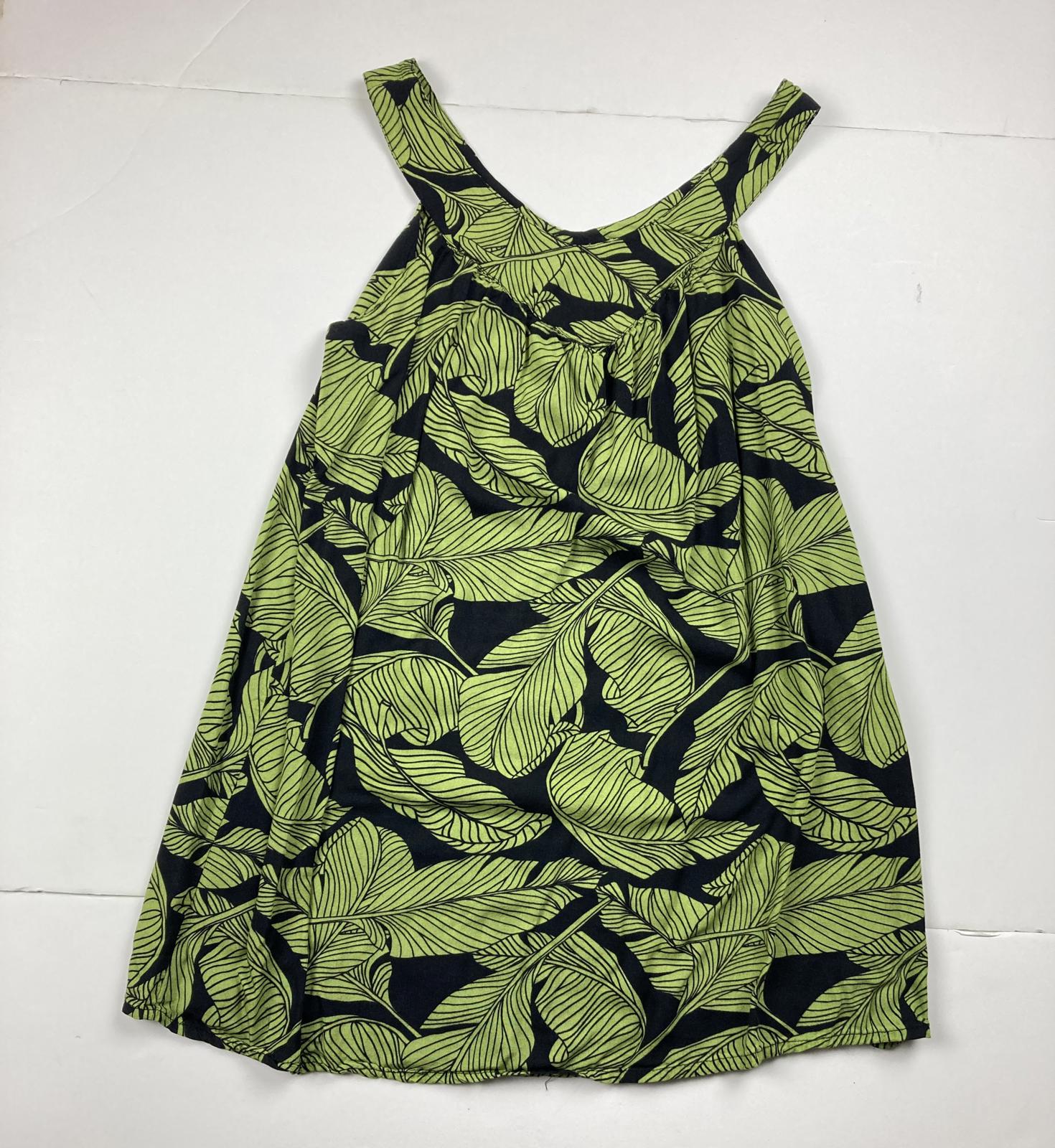 Hula Bay Green Leaf Print Sleeveless Rayon Tunic Women’s Size S-6
