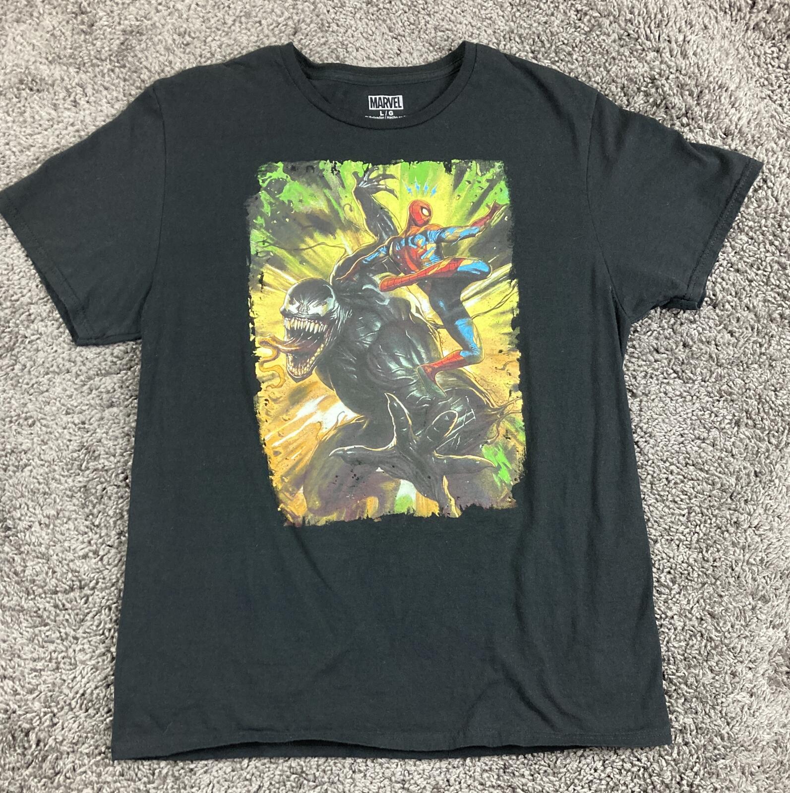 Marvel Spider-Man vs Venom Graphic T Shirt Mens Black Cotton Comic Tee Sz  L