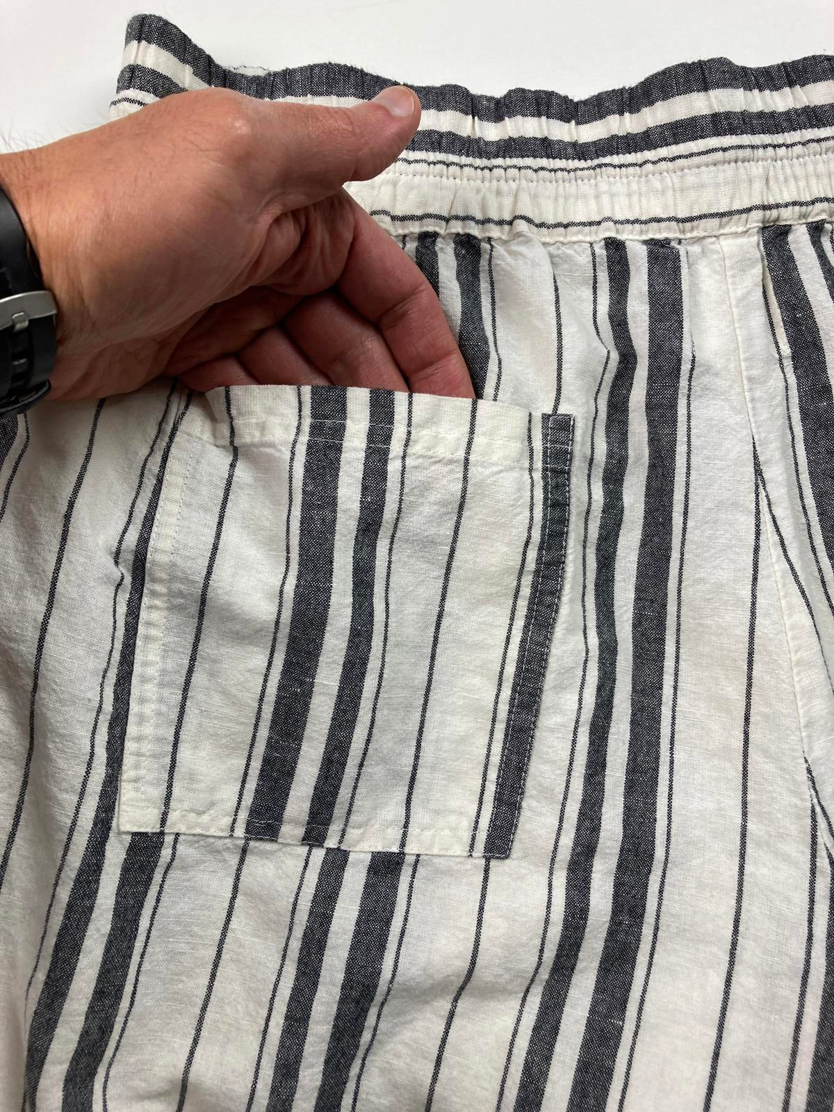 Maeve by Anthropologie Linen Cotton Blend Black & White Striped Shorts Size L