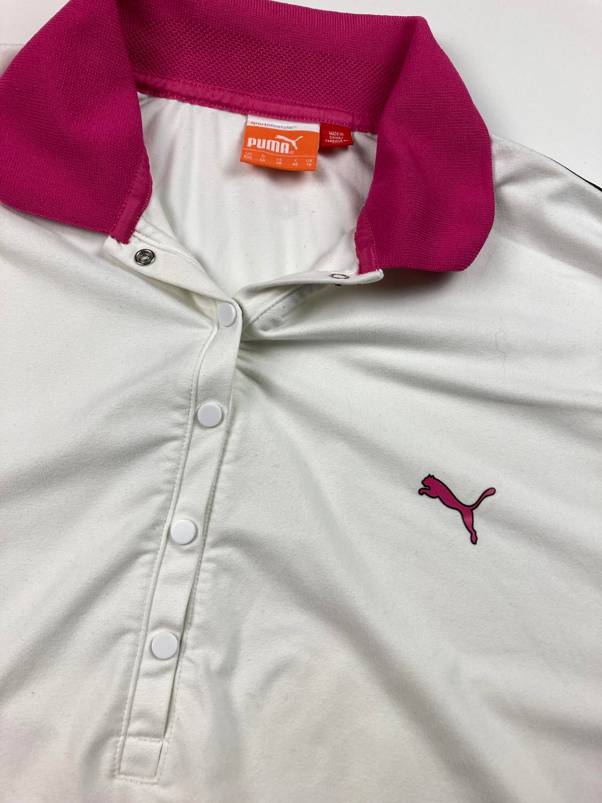 Puma Women’s Golf Polo Shirt White Pink Collar US Sz XXL