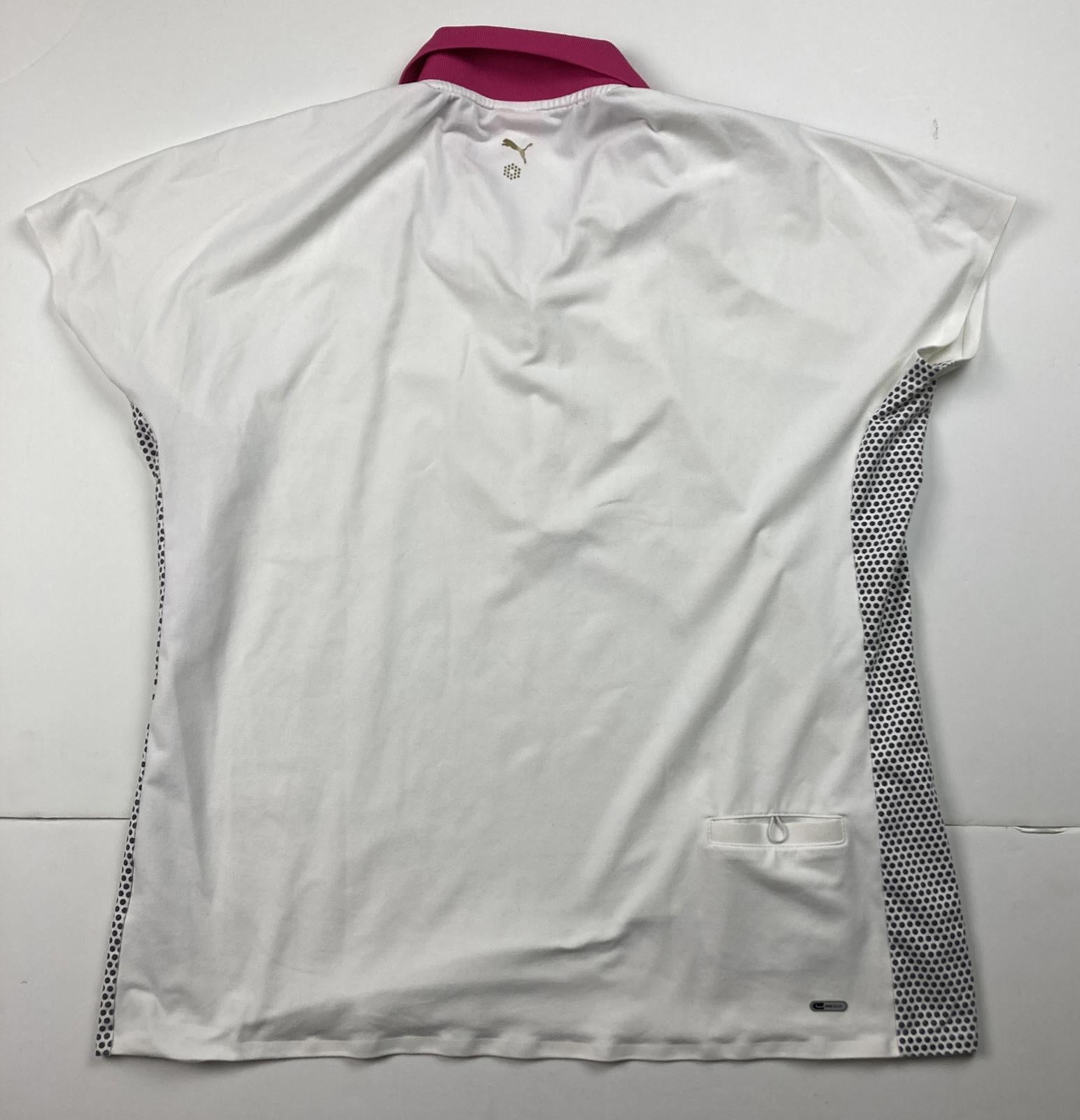 Puma Women’s Golf Polo Shirt White Pink Collar US Sz XXL