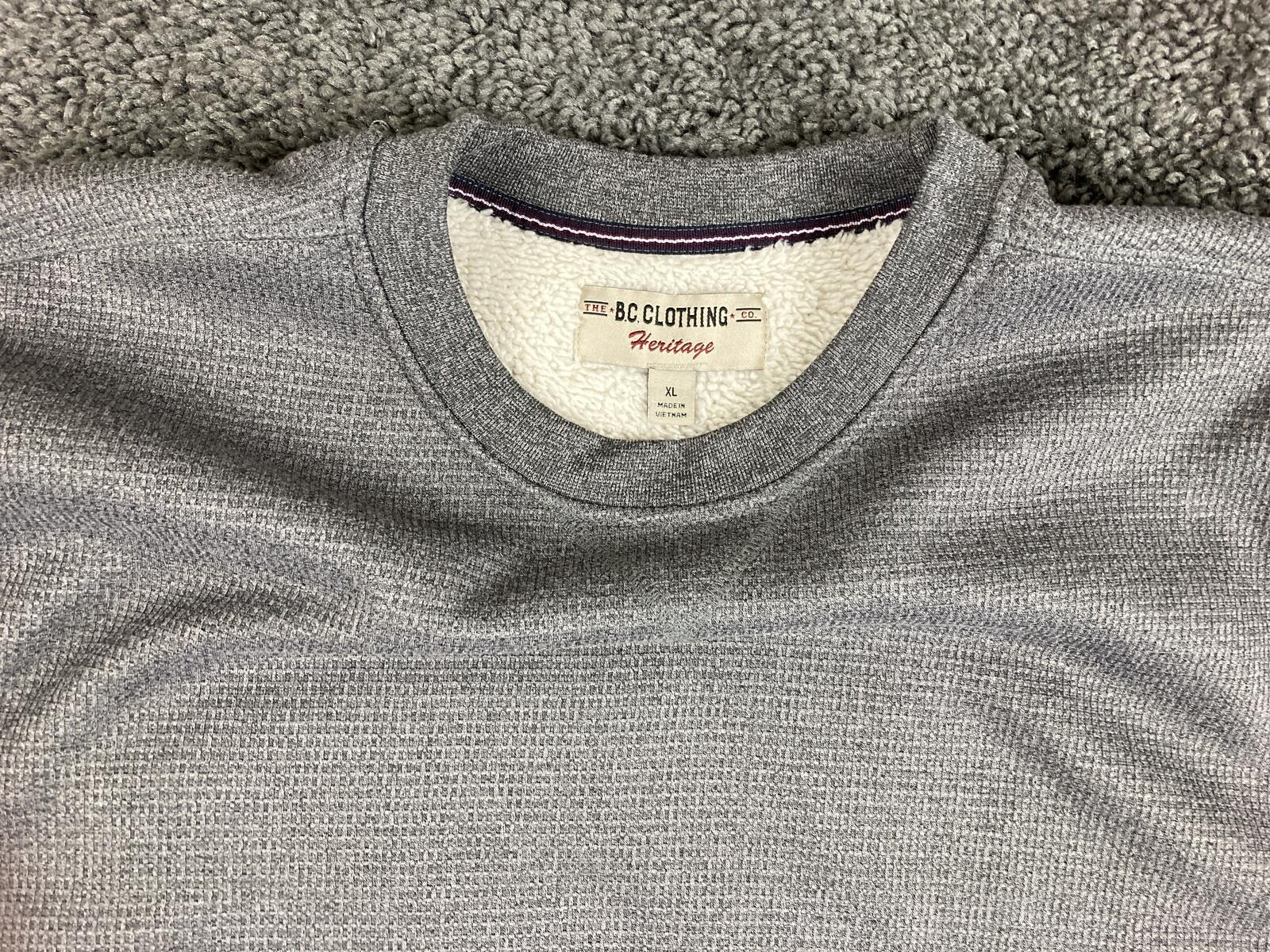 BC Clothing Co Heritage Mens Gray Waffle Knit Sherpa Lined Crewneck Sweater XL