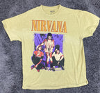 Nirvana Shirt Mens Yellow Band Graphic Tee Vintage Style Kurt Cobain Sz XL