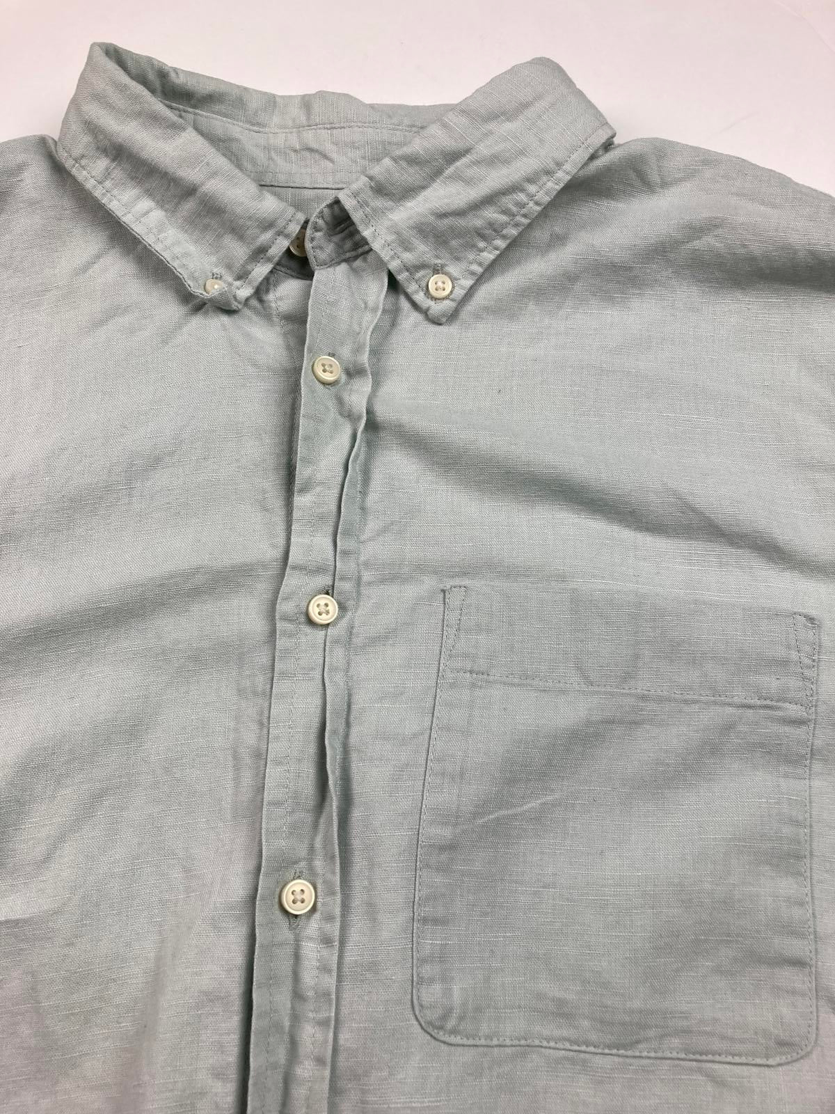ZARA Men’s Shirt Size Large Linen Cotton Button-Down Sage Green Long Sleeve
