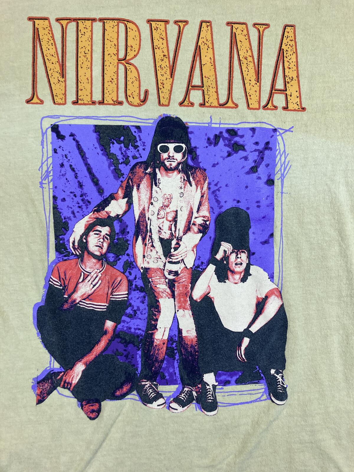 Nirvana Shirt Mens Yellow Band Graphic Tee Vintage Style Kurt Cobain Sz XL