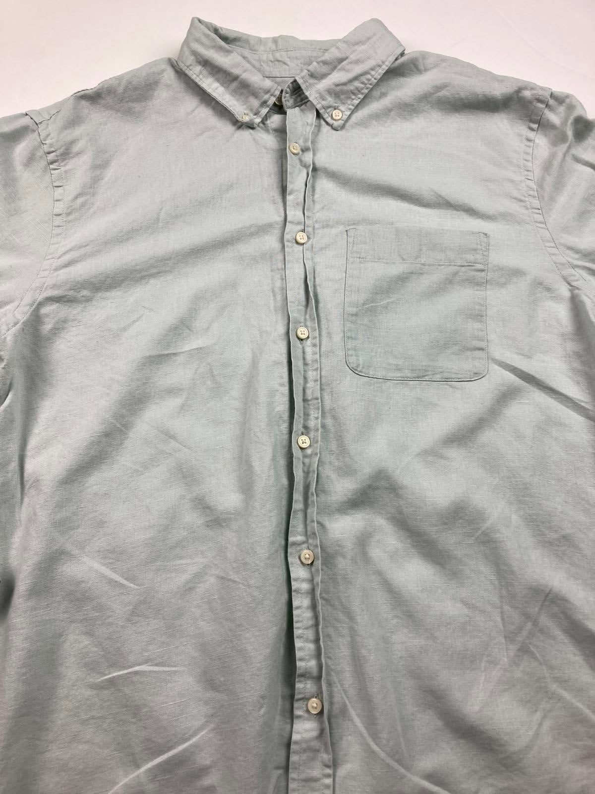 ZARA Men’s Shirt Size Large Linen Cotton Button-Down Sage Green Long Sleeve