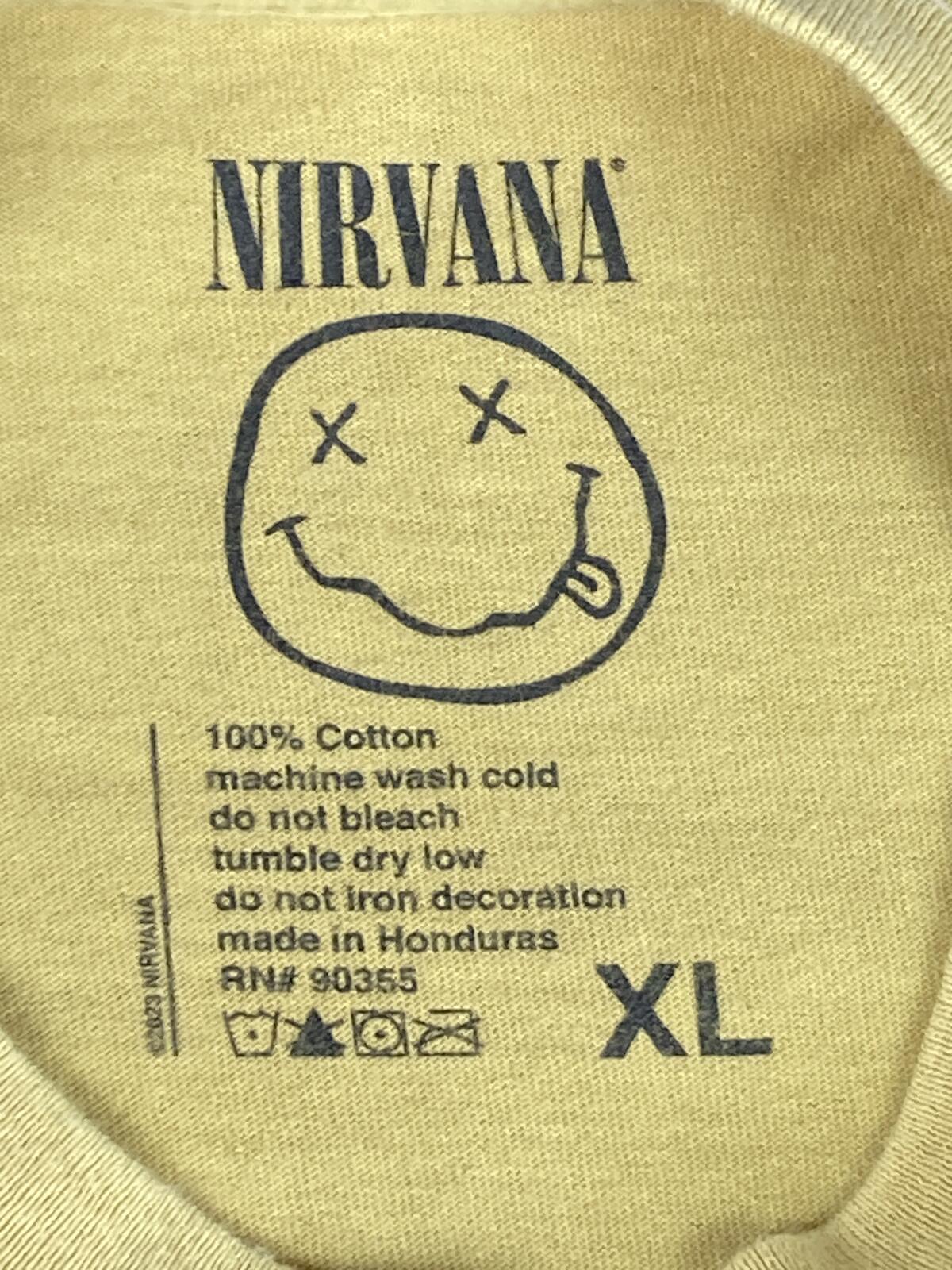 Nirvana Shirt Mens Yellow Band Graphic Tee Vintage Style Kurt Cobain Sz XL