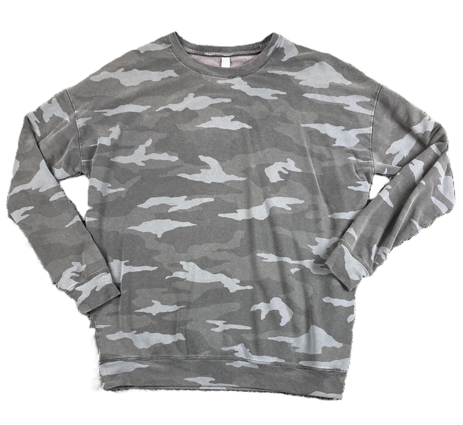 Athleta Studio to Street Camo Sweatshirt Womens Gray Camouflage Pullover Sz M