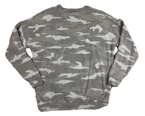 Athleta Studio to Street Camo Sweatshirt Womens Gray Camouflage Pullover Sz M