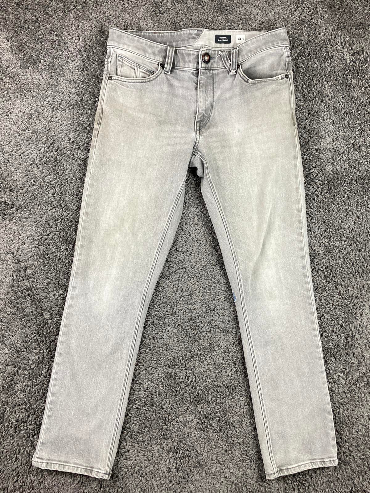 Volcom Vorta Slim Straight Jeans Mens  Gray Light Wash Denim Skate Size 31x29