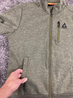 Gerry Mens Full Zip Heathered Knit Jacket Green Yellow Trim Fleece Lined Sz L