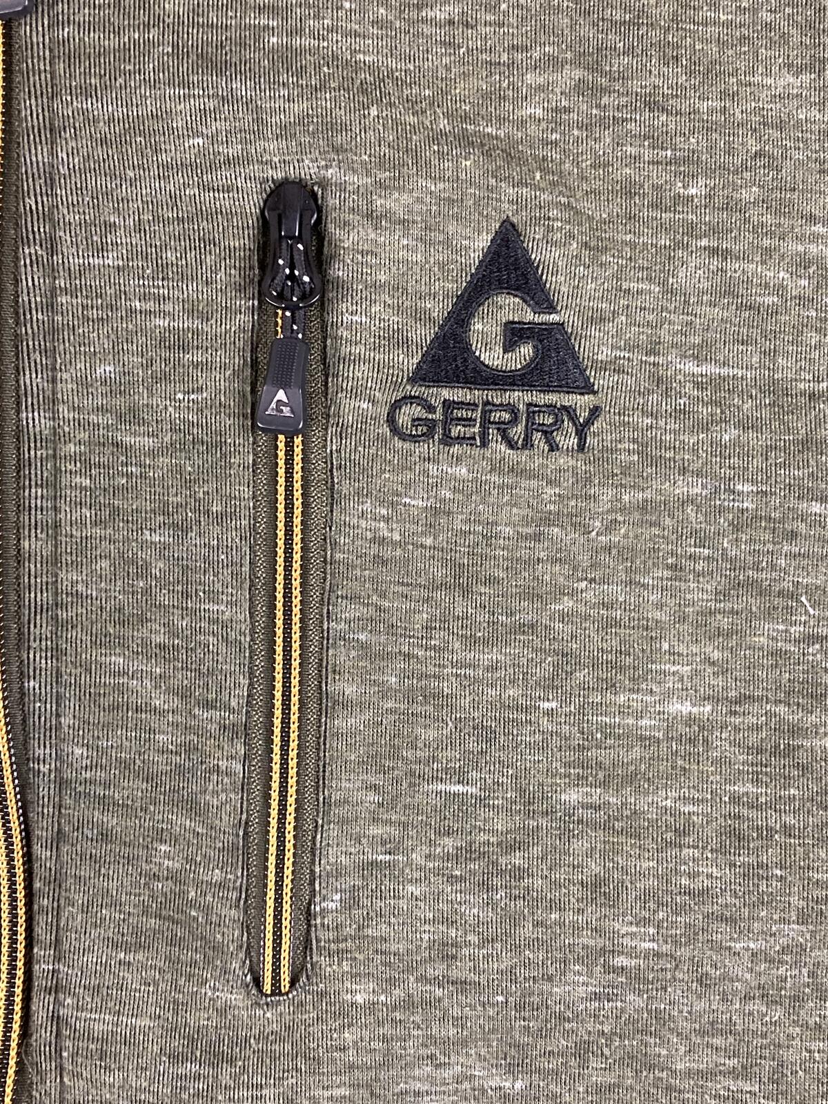 Gerry Mens Full Zip Heathered Knit Jacket Green Yellow Trim Fleece Lined Sz L